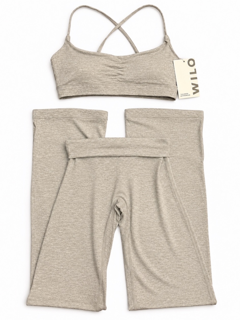 Wilo The Label Heather Gray Crossback Bra & Flare Legging Lounge Set NWT - Picture 2 of 9